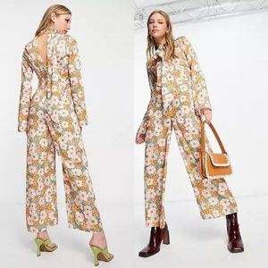 ASOS DESIGN 70s neck tie tea jumpsuit in retro floral